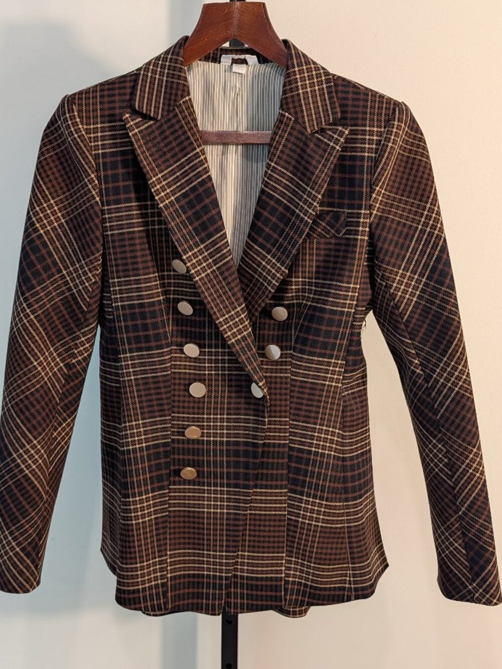 SØSKEN Plaid Double Breasted Blazer Made in Canada | Sz Small